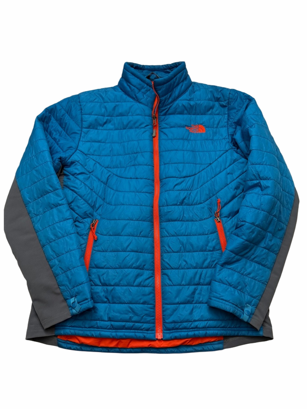 The North Face Teal Blue Quilted Jacket Orange Trim Men Medium Outerwear Sporty